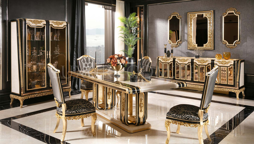 Ahsen Classic Gold Leaf Dining Room - 1