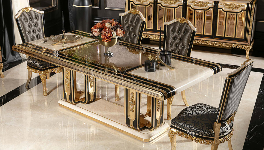 Ahsen Classic Gold Leaf Dining Room - 5