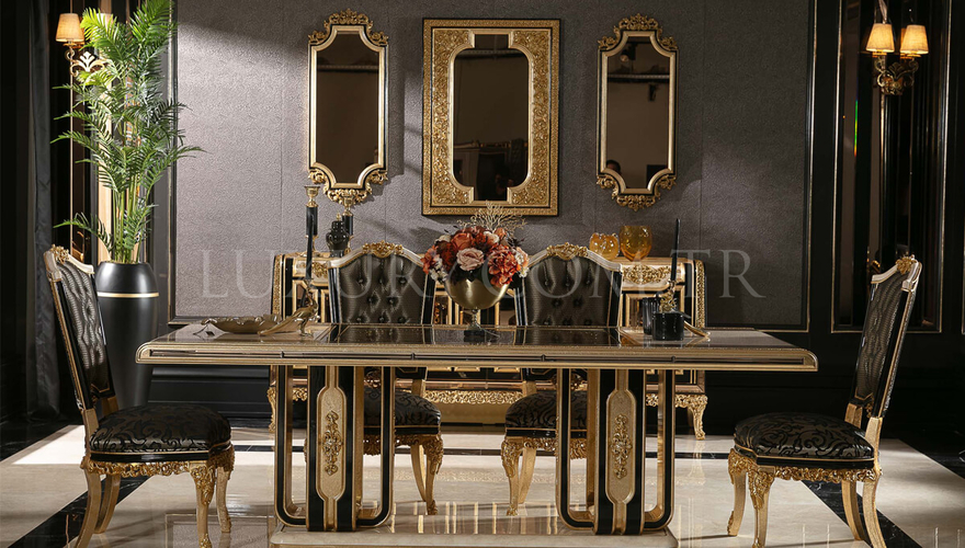 Ahsen Classic Gold Leaf Dining Room - 6