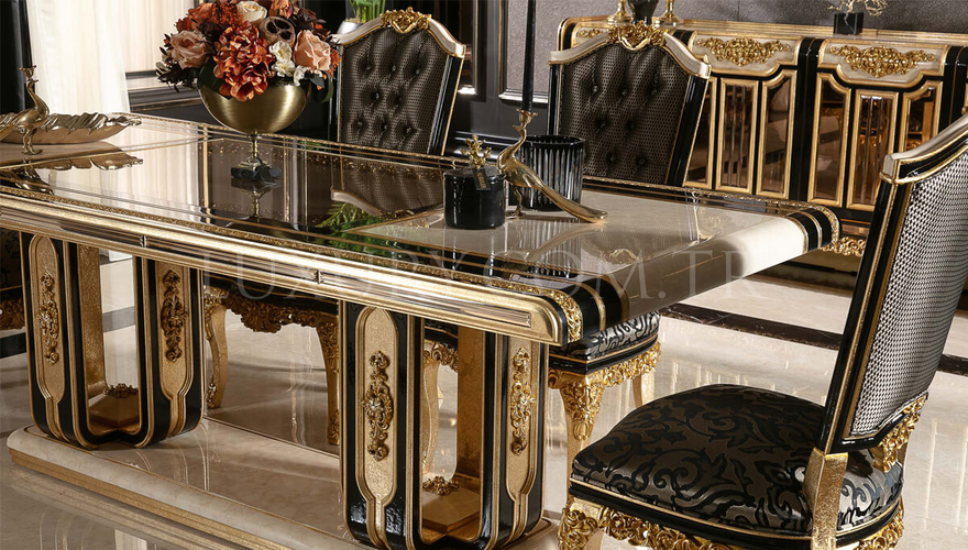 Ahsen Classic Gold Leaf Dining Room - 7