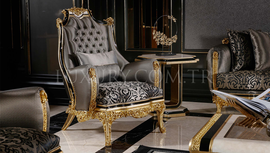 Ahsen Classic Gold Leaf Living Room - 2