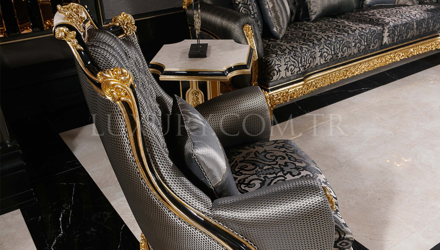 Ahsen Classic Gold Leaf Living Room - 7