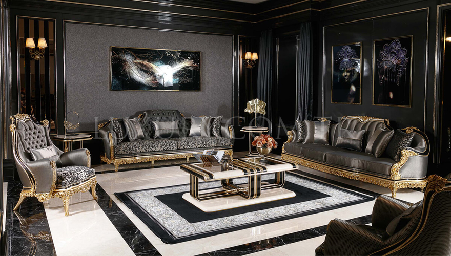 Ahsen Classic Gold Leaf Living Room - 1