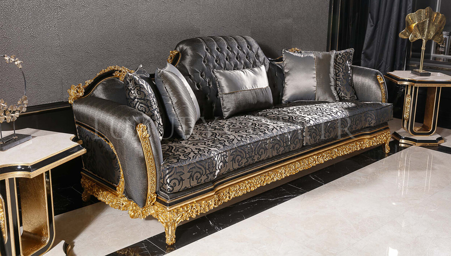 Ahsen Classic Gold Leaf Living Room - 12