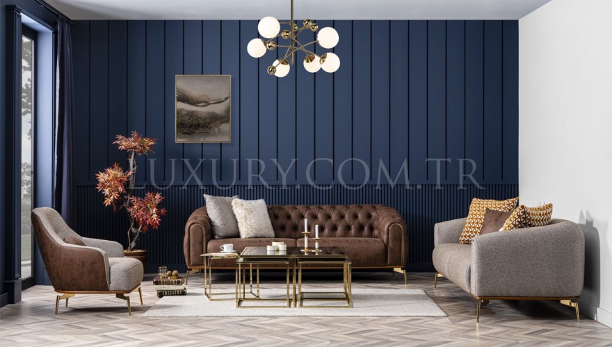 Alesta Modern Brown Sofa Set - 1