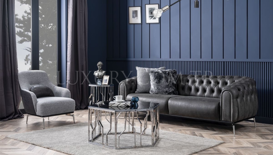 Alesta Modern Gray Sofa Set - 4
