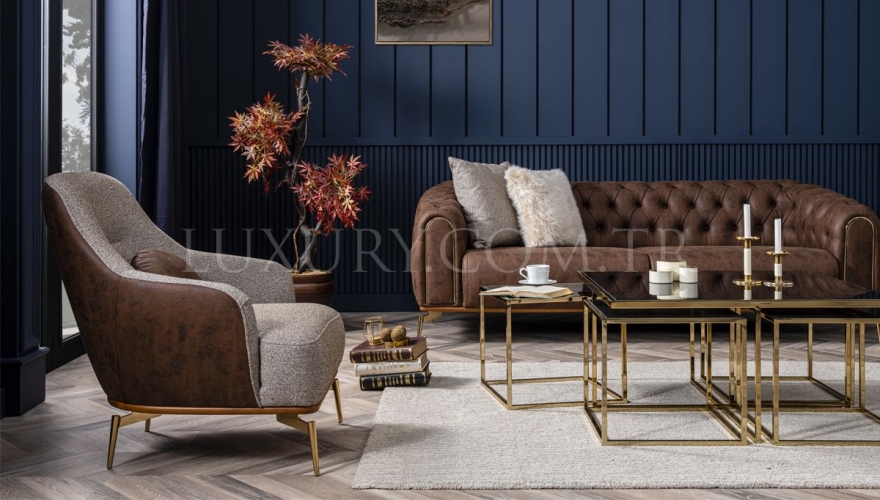 Alesta Modern Kahverengi Koltuk Takımı - 6
