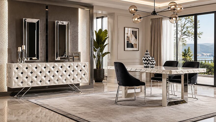 Amelie Siyah Beyaz Modern Yemek Odası - 1182