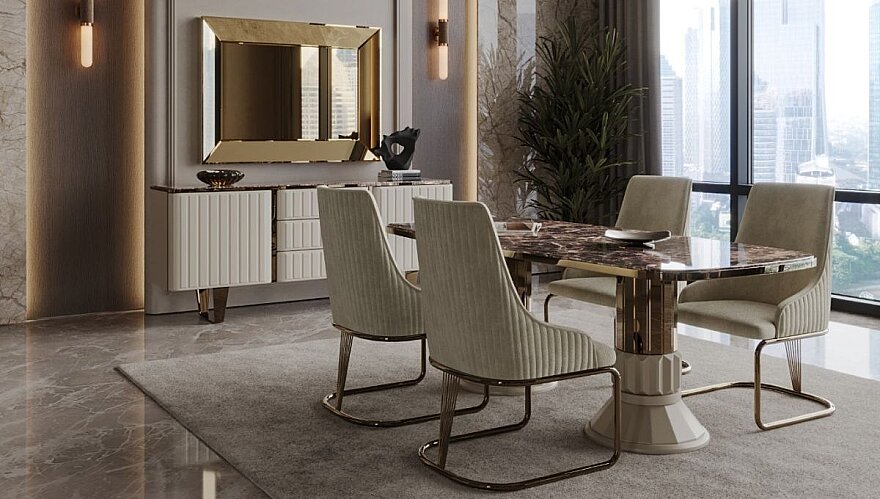 Avero Mermer Detaylı Modern Yemek Odası Takımı - 1183