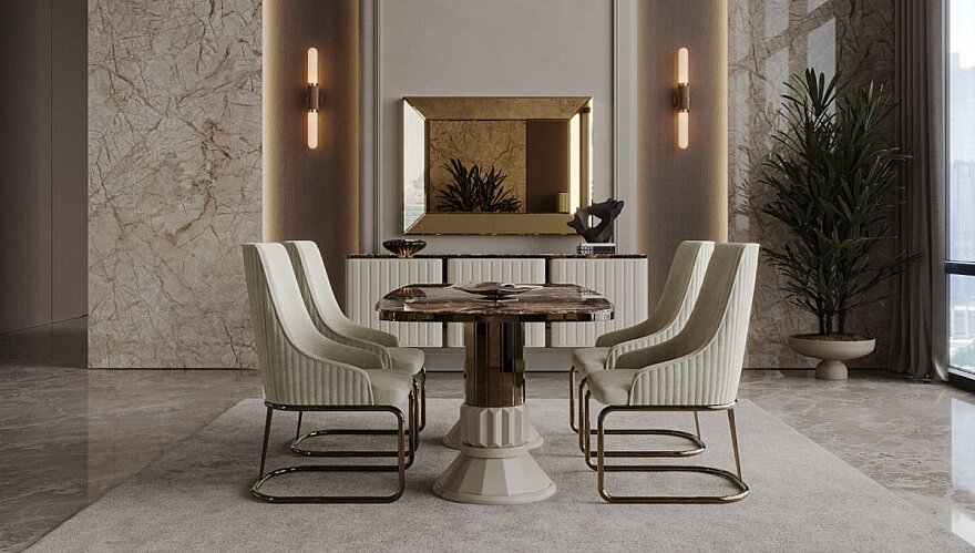 Avero Mermer Detaylı Modern Yemek Odası Takımı - 2
