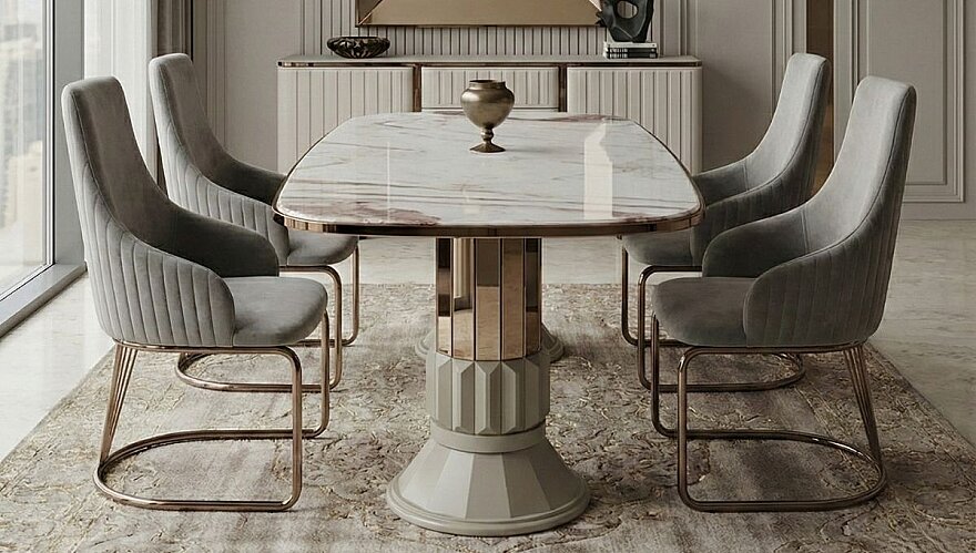 Avero Mermer Detaylı Modern Yemek Odası Takımı - 4