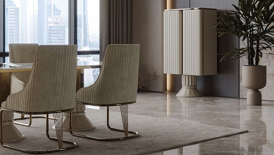 Avero Mermer Detaylı Modern Yemek Odası Takımı - 5