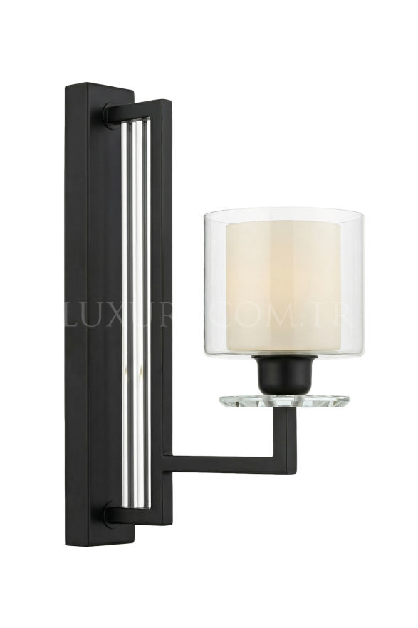 AVONNI AP-60190-1BSY Siyah Kaplama Aplik E27 Metal Cam 32x15cm - Luxury