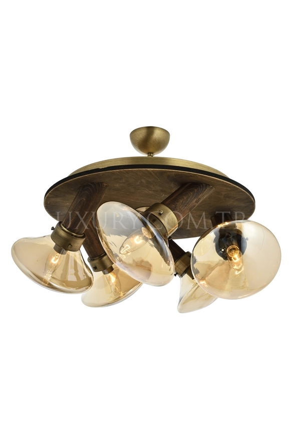 Luxury AR-60051-5E Eskitme Kaplama Modern Avize E14 Metal Ahşap Cam 50cm - Luxury Avize ve Aydınlatma