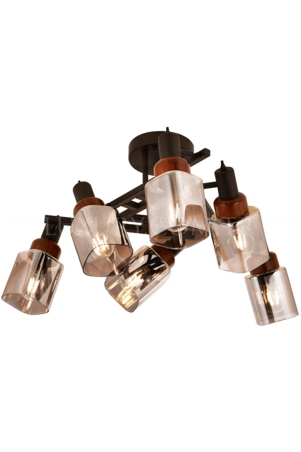 AVONNI AR-60415-6BSY Siyah Boya Modern Avize E27 Metal Ahşap Cam 60cm - Luxury