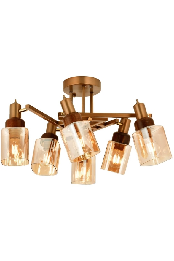 AVONNI AR-60415-6EX Eskitme Boya Modern Avize E27 Metal Ahşap Cam 60cm - Luxury