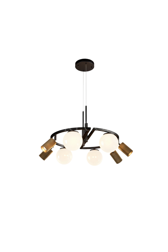 AVONNI AV-60464-8BSY Siyah, Eskitme Boyalı, Kaplama Modern Avize E27-GU10 Metal Cam 66cm - Luxury