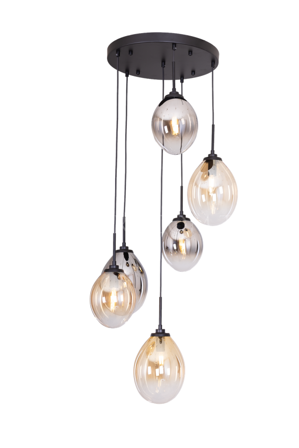 AVONNI AV-60472-6T-BSY Siyah Kaplama Modern Avize E14 Metal Cam 40cm - Luxury