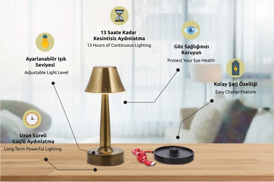 AVONNI ML-64006-E Eskitme Kaplama Masa Lambası LED Metal Pleksi 11cm - 6