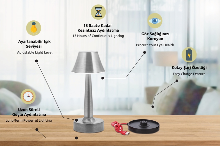 AVONNI ML-64006-N Nikel Kaplama Masa Lambası LED Metal Pleksi 11cm - 4