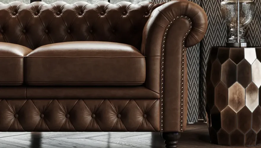 Bampton Leather Chester Sofa Set - 5