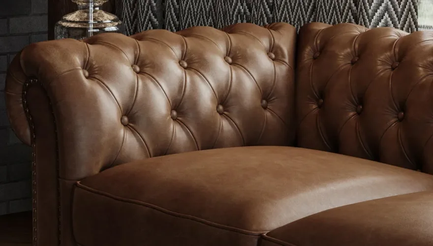 Bampton Leather Chester Sofa Set - 6