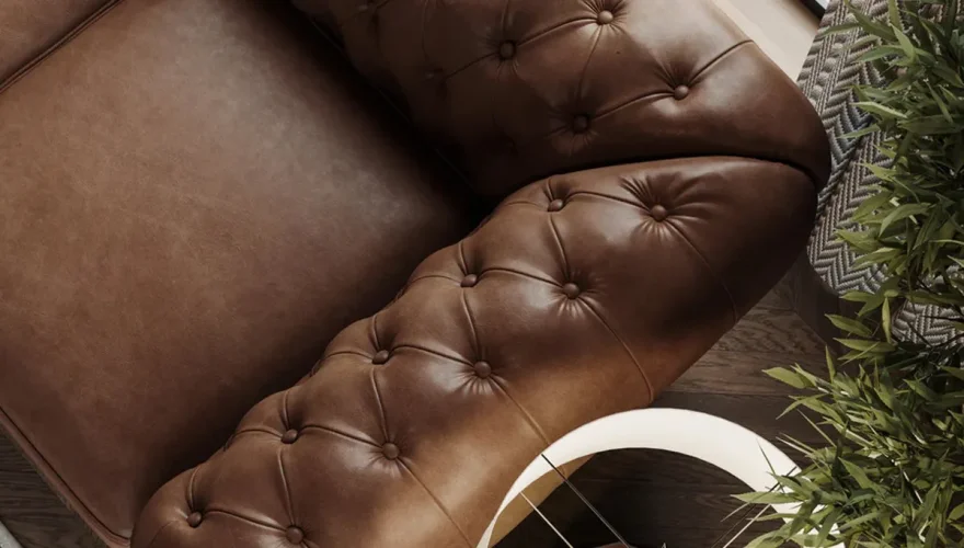 Bampton Leather Chester Sofa Set - 7