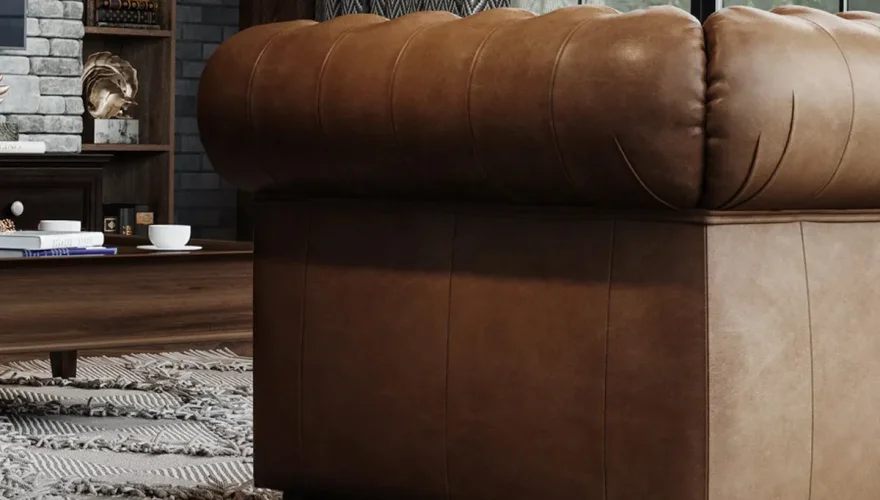 Bampton Leather Chester Sofa Set - 8