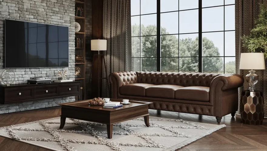 Bampton Leather Chester Sofa Set - 2