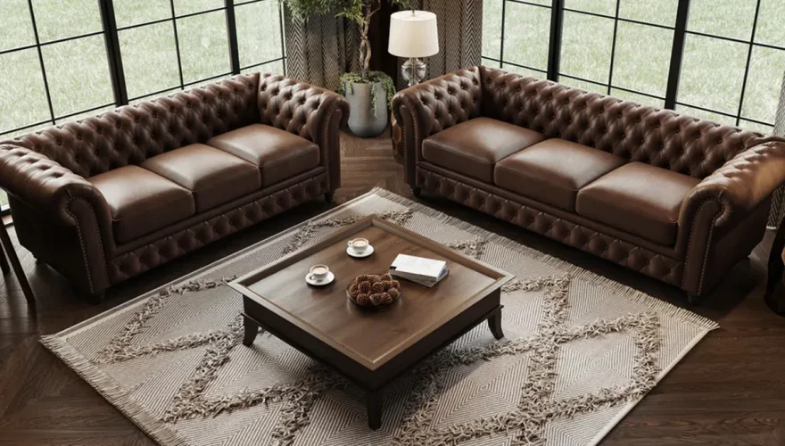 Bampton Leather Chester Sofa Set - 3