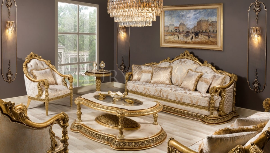 Bedesten Altın Varaklı Klasik Koltuk Takımı - 1150