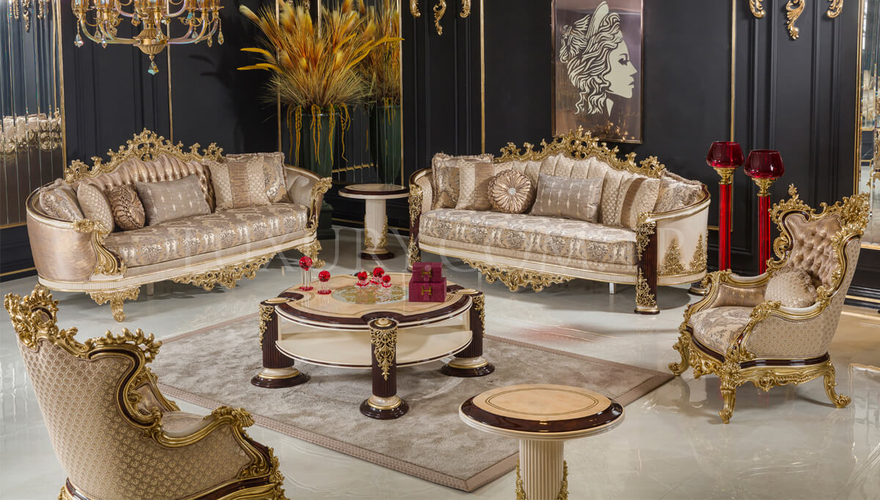 Beril Brown Classic Sofa Set - 1062