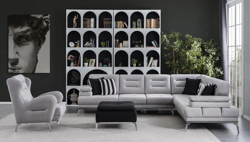 Calmira Gray Corner Sofa Set - 1