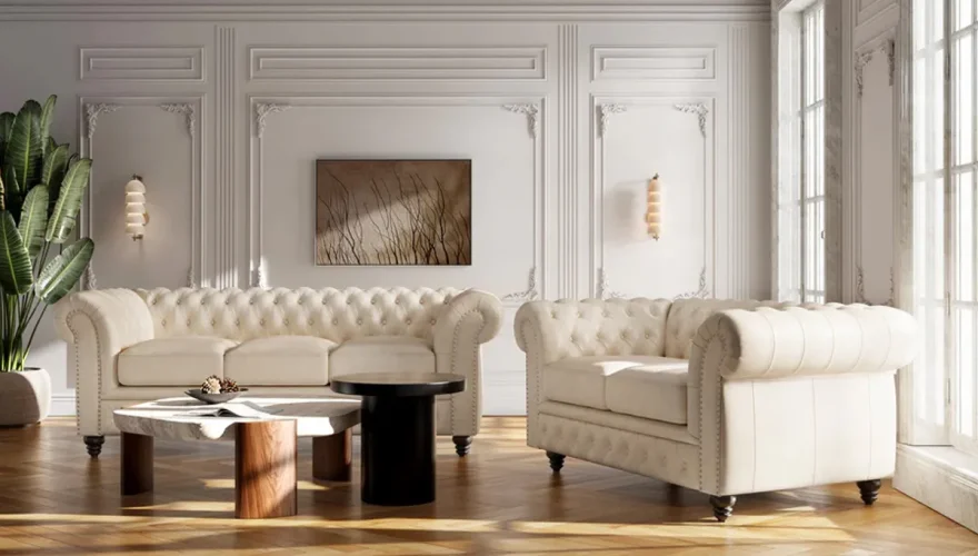 Edmon White Chester Sofa Set - 3