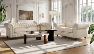 Edmon White Chester Sofa Set - 1102 Luxury Line