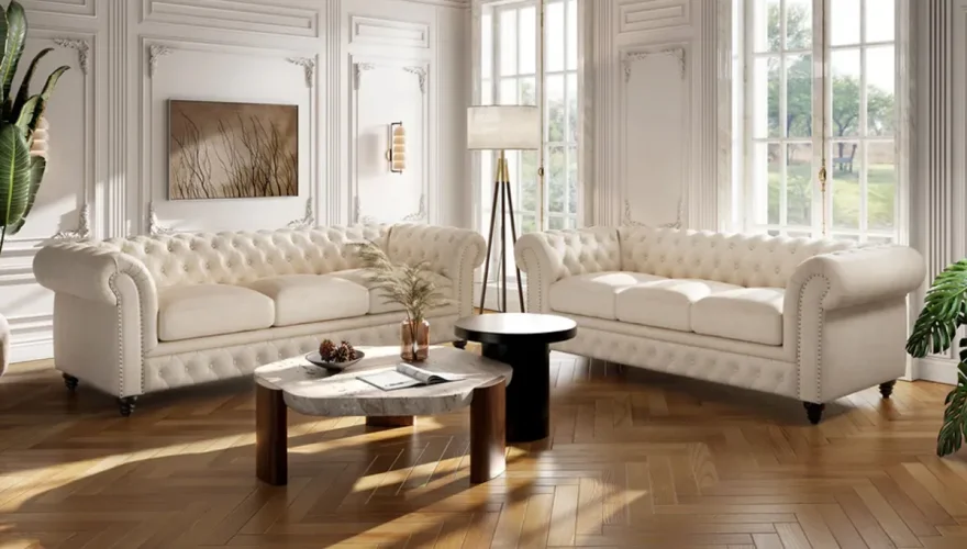 Edmon White Chester Sofa Set - 2