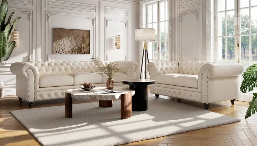 Edmon White Chester Sofa Set - 1