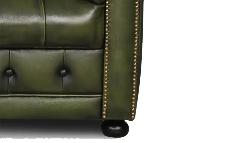 Green Leather Vintage Chester 3-Seater Sofa - 3