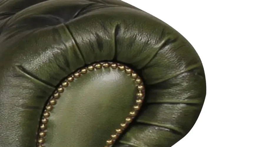 Green Leather Vintage Chester 3-Seater Sofa - 4