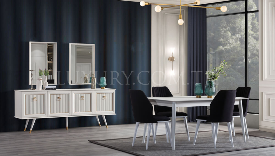 1133 - Halley Art Deco Beyaz Yemek Odası