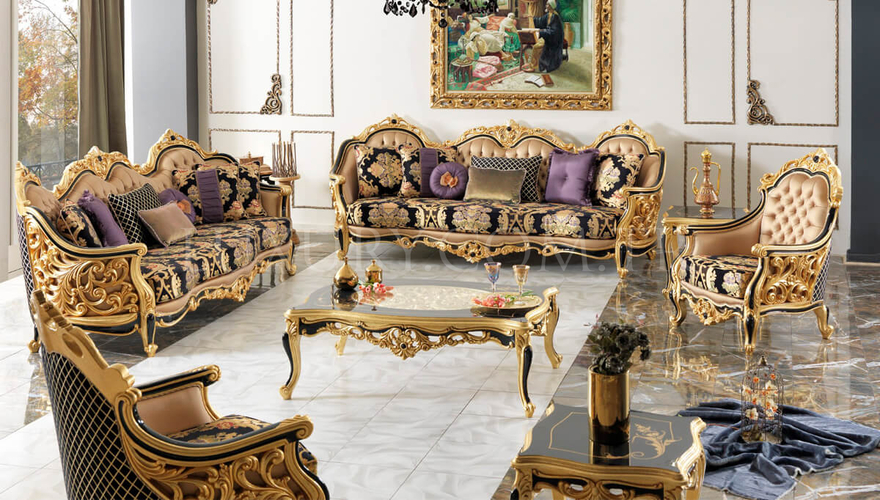 Harzemşah Klasik Siyah Комплект Дивана - 1128