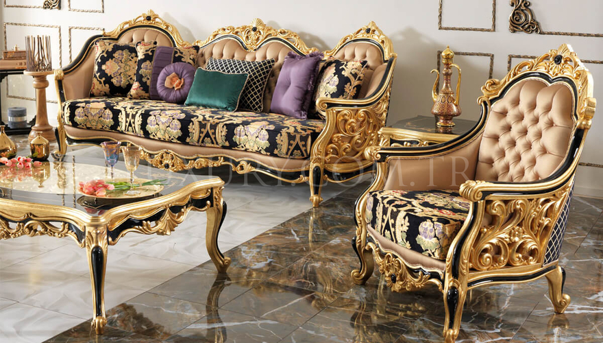 Harzemşah Klasik Siyah Комплект Дивана - 5