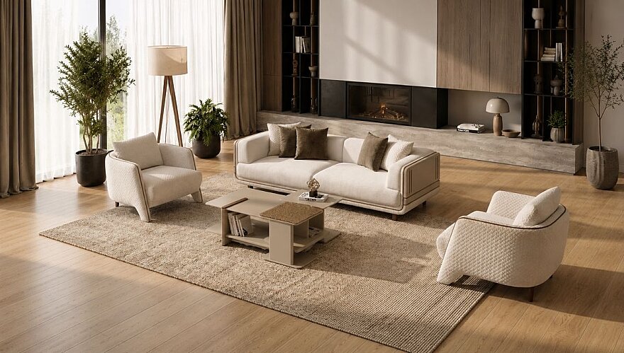 Icon Dokulu Kumaş Modern Koltuk Takımı - 1183