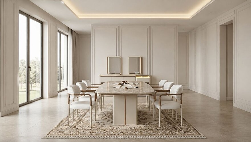 Icon Mermer Görünümlü Modern Yemek Odası Takımı - 1183