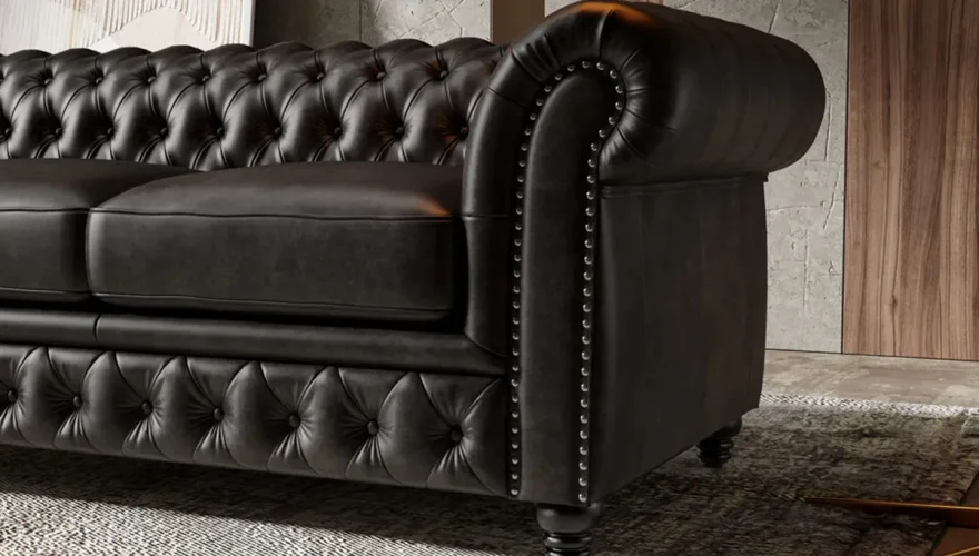 Italian Black Chester Sofa Set - 3