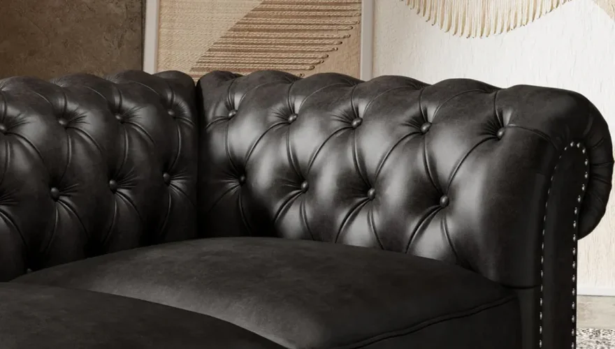 Italian Black Chester Sofa Set - 4