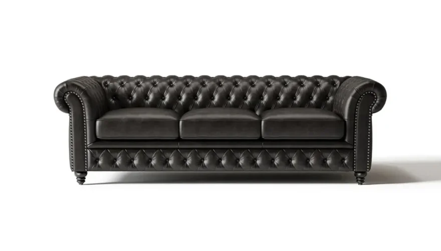 Italian Black Chester Sofa Set - 5