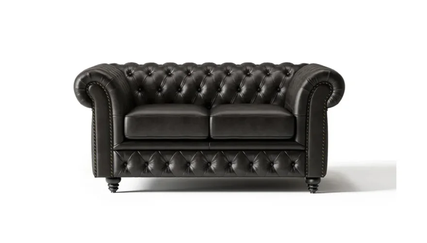 Italian Black Chester Sofa Set - 7