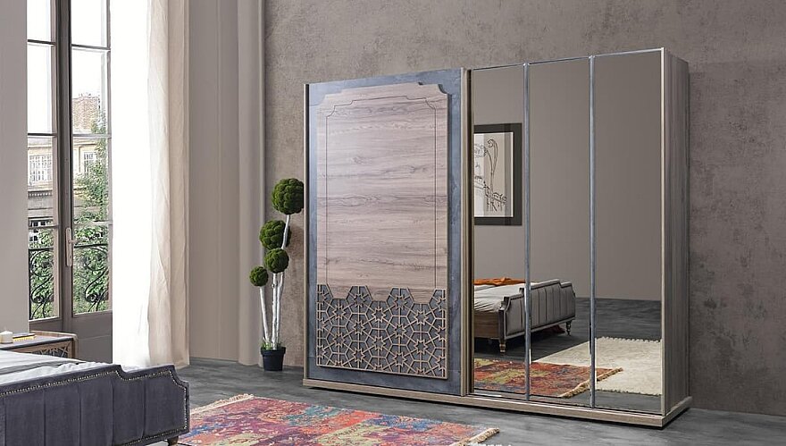 Kasra Antrasit Gri Geometrik Desenli Yatak Odası - 3