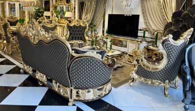 Королевский Классический Чёрный Комплект Мягкой Мебели - 1057
